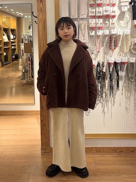 「アイテム（サンダル）」を使った、nanamoueさん（レディース・154cm）の冬コーディネート