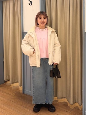 「新作」｜「アイテム（スウェット）」を使った、nanamoueさん（レディース・154cm）の冬コーディネート