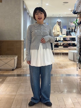 「LOWRYS FARM（ローリーズファーム）のバルーンベルト 1042988（ベルト、ホワイト系）」を使った、nanamoueさん（レディース）の秋コーディネート