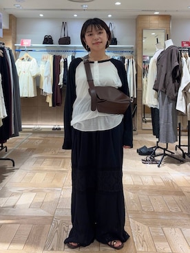 「LOWRYS FARM（ローリーズファーム）の【500mlペットボトル収納可】フラップショルダーＢＡＧ 1046881（ショルダーバッグ、ブラウン系）」を使った、nanamoueさん（レディース）の夏コーディネート