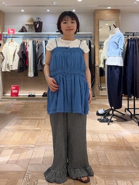 「LOWRYS FARM（ローリーズファーム）の【接触冷感】ベーシックノースリーブ　1043004（Tシャツ/カットソー、ホワイト系）」を使った、nanamoueさん（レディース）の夏コーディネート