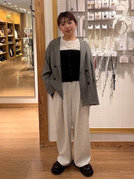 「ウエストゴム」｜「アイテム（スウェットパンツ）」を使った、nanamoueさん（レディース・154cm）の秋コーディネート