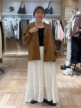 「LOWRYS FARM（ローリーズファーム）のスエードジャケット 637616（テーラードジャケット、ブラウン系）」を使った、nanamoueさん（レディース）の春コーディネート