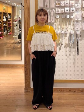 「ウエストゴム」｜「アイテム（スウェットパンツ）」を使った、nanamoueさん（レディース・154cm）の夏コーディネート