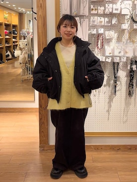 「LOWRYS FARM（ローリーズファーム）のシャギーロングＶカーディガン　595935（カーディガン/ボレロ）」を使った、nanamoueさん（レディース・154cm）の秋コーディネート