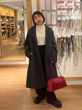 「おでかけ」｜「アイテム（チェスターコート）」を使った、nanamoueさん（レディース・154cm）の冬コーディネート