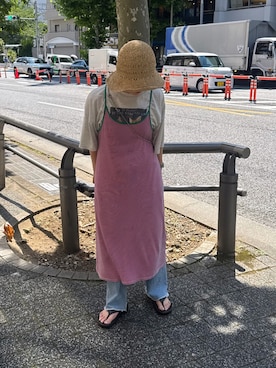 「アイテム（ワンピース/ドレス、ピンク系）」を使った、しわしわさん（レディース・163cm）の夏コーディネート