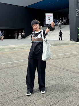 「アイテム（チューブトップ）」を使った、しわしわさん（レディース・163cm）の夏コーディネート