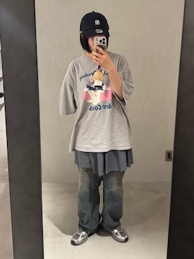 「KBF（ケイビーエフ）のプリーツスカートSETサロペット（サロペット/オーバーオール、グレー系）」を使った、しわしわさん（レディース・163cm）の秋コーディネート