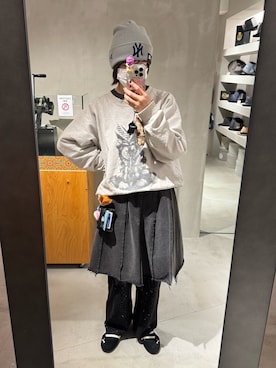「NEW ERA（ニューエラ）の【OVERRIDE別注】NEW ERA  KNIT CLASSIC / ニューエラ（ニットキャップ/ビーニー）」を使った、しわしわさん（レディース・163cm）の冬コーディネート