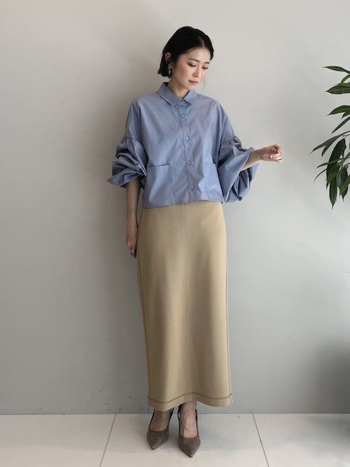 nagonstans リネンポプリン ボリュームSleeve シャツ セール】リネンポプリン カットオフフリルシャツ(505990230