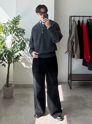 「WETTEMPT(ウィテンプト)のBRUSHED HENLEY NECK KNIT / ブラッシュドヘンリーネックニット(ニット/セーター)」を使った、おさゆうさん(メンズ・168cm)の秋コーディネート