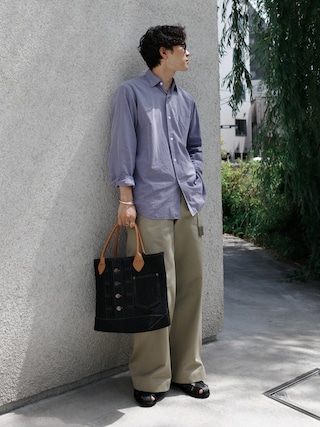 「WETTEMPT(ウィテンプト)のDENIM TOTE BAG / デニムトートバッグ(トートバッグ)」を使った、おさゆうさん(メンズ・168cm)の夏コーディネート