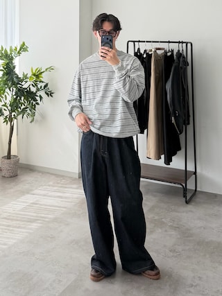 「WETTEMPT(ウィテンプト)のSKETCH MULTI BORDER L/S TEE / スケッチマルチボーダーロンT(Tシャツ/カットソー)」を使った、おさゆうさん(メンズ・168cm)の春コーディネート