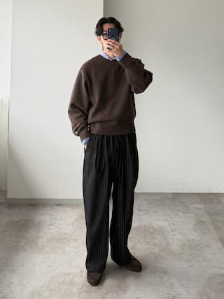 「WETTEMPT（ウィテンプト）のV-NECK WOOL LIKE KNIT / Vネックウールライクニット（ニット/セーター）」を使った、おさゆうさん（メンズ・168cm）の秋コーディネート