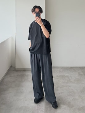 「WETTEMPT（ウィテンプト）のPIMA COTTON RELAX TEE / ピマコットンリラックスT（Tシャツ/カットソー、ブラック系）」を使った、おさゆうさん（メンズ・168cm）の夏コーディネート