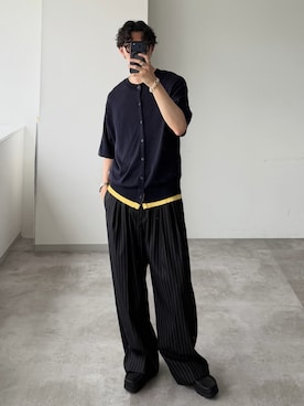 「WETTEMPT（ウィテンプト）のCREW NECK LAYERED KNIT S/S SHIRT / クルーネックレイヤードニットS/Sシャツ（シャツ/ブラウス、ブルー系）」を使った、おさゆうさん（メンズ・168cm）の春コーディネート