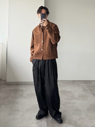 「WETTEMPT(ウィテンプト)のFAUX SUEDE TRUCKER JACKET / フェイクスエードトラッカージャケット(ブルゾン)」を使った、おさゆうさん(メンズ・168cm)の春コーディネート