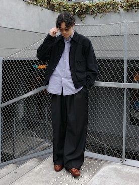 「COMOLI（コモリ）のアイテム（デニムジャケット、ブラック系）」を使った、おさゆうさん（メンズ・168cm）の夏コーディネート