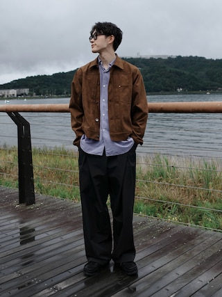 「WETTEMPT（ウィテンプト）のFAUX SUEDE TRUCKER JACKET / フェイクスエードトラッカージャケット（ブルゾン）」を使った、おさゆうさん（メンズ・168cm）の秋コーディネート