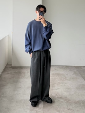 「WETTEMPT（ウィテンプト）のHEAVY WEIGHT DRAW CORD SWEAT / ヘビーウェイトドローコードスウェット（スウェット、ブルー系）」を使った、おさゆうさん（メンズ・168cm）の秋コーディネート