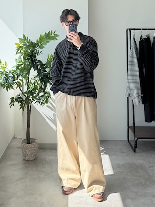 「WETTEMPT（ウィテンプト）のSKETCH BORDER L/S POLO / スケッチボーダーロングスリーブポロ（Tシャツ/カットソー）」を使った、おさゆうさん（メンズ・168cm）の春コーディネート