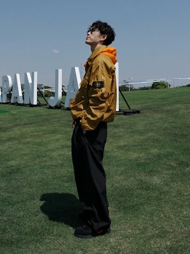 「STONE ISLAND（ストーンアイランド）のアイテム（ナイロンジャケット、イエロー系）」を使った、おさゆうさん（メンズ・168cm）の春コーディネート