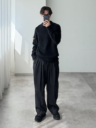 「WETTEMPT(ウィテンプト)の2 TUCK EASY STRIPE SLACKS /ツータックイージーストライプスラックス(スラックス)」を使った、おさゆうさん(メンズ・168cm)の冬コーディネート