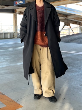 「COMOLI（コモリ）のアイテム（トレンチコート）」を使った、おさゆうさん（メンズ・168cm）の冬コーディネート