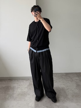 「WETTEMPT（ウィテンプト）のCREW NECK LAYERED KNIT S/S SHIRT / クルーネックレイヤードニットS/Sシャツ（シャツ/ブラウス、ブラック系）」を使った、おさゆうさん（メンズ・168cm）の春コーディネート