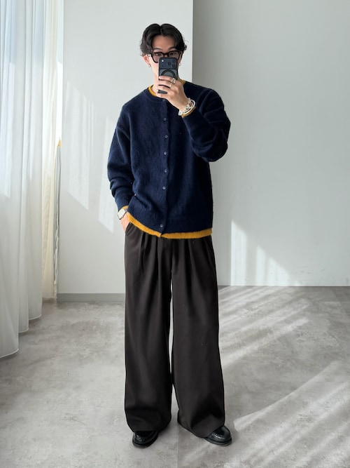 CREW NECK BRUSHED LAYERED CARDIGAN / クルーネックブラッシュド