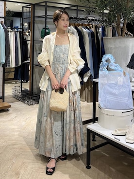 「A part by（アパートバイ）のヘマタイトビーズロングネックレス（ネックレス、シルバー系）」を使った、hinakoさん（レディース・157cm）の夏コーディネート