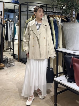 「A part by（アパートバイ）のイレヘムフレアスカート（スカート、ホワイト系）」を使った、hinakoさん（レディース・157cm）の春コーディネート