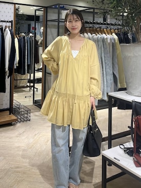 「A part by（アパートバイ）のApbカーブデニムパンツ（デニムパンツ、ブルー系）」を使った、hinakoさん（レディース・157cm）の春コーディネート