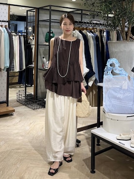 「A part by（アパートバイ）のヘマタイトビーズロングネックレス（ネックレス、シルバー系）」を使った、hinakoさん（レディース・157cm）の夏コーディネート