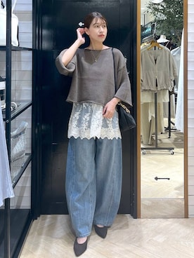 「A part by（アパートバイ）のApbコクーンデニムパンツ≪追加3≫（デニムパンツ）」を使った、hinakoさん（レディース・157cm・20代）の夏コーディネート