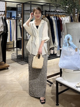 「A part by（アパートバイ）のダブルストラップミュール（パンプス、ブラック系）」を使った、hinakoさん（レディース・157cm）の夏コーディネート
