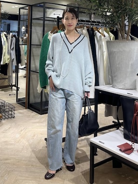 「A part by（アパートバイ）のヘマタイトビーズロングネックレス（ネックレス、シルバー系）」を使った、hinakoさん（レディース・157cm）の春コーディネート