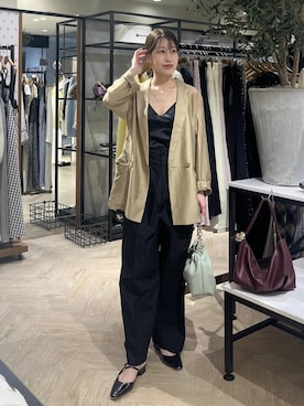 「A part by（アパートバイ）のシアーWジャケット（テーラードジャケット、ベージュ系）」を使った、hinakoさん（レディース・157cm）の春コーディネート