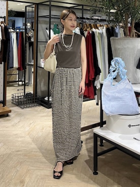 「A part by（アパートバイ）のヘマタイトビーズロングネックレス（ネックレス、シルバー系）」を使った、hinakoさん（レディース・157cm）の夏コーディネート