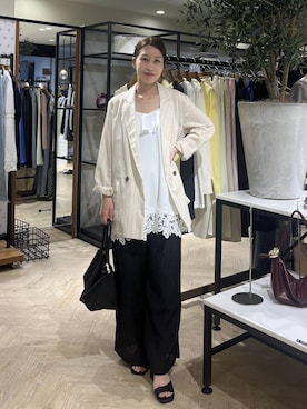 「A part by（アパートバイ）の≪追加3≫シアーWジャケット（テーラードジャケット、ベージュ系）」を使った、hinakoさん（レディース・157cm）の春コーディネート