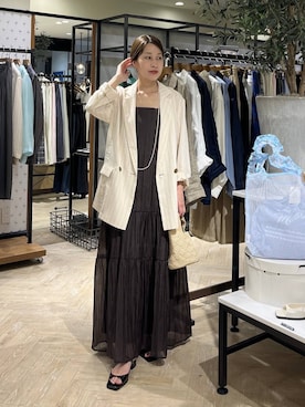 「A part by（アパートバイ）の≪追加3≫シアーWジャケット（テーラードジャケット、ベージュ系）」を使った、hinakoさん（レディース・157cm）の夏コーディネート