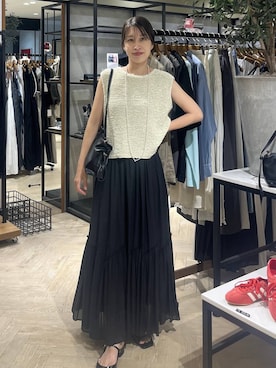 「A part by（アパートバイ）のキンチャクミニショルダバッグ（ショルダーバッグ、ブラック系）」を使った、hinakoさん（レディース・157cm）の夏コーディネート