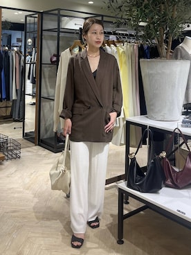「A part by（アパートバイ）のシアーWジャケット（テーラードジャケット、ブラウン系）」を使った、hinakoさん（レディース・157cm）の春コーディネート