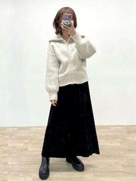「ジップアップニット」｜みみみさん（レディース・163cm）の冬コーディネート