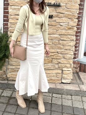 「GRL（グレイル）のハイウエストマーメイドツイルスカート（スカート）」を使った、みみみさん（レディース・163cm）の春コーディネート