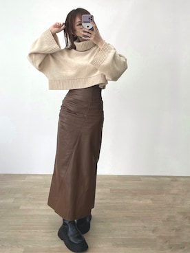 「短丈トップス」｜みみみさん（レディース・163cm）の冬コーディネート