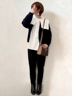 「ノーカラーシャツ」｜「アイテム（ブーツ）」を使った、みみみさん（レディース・163cm）の春コーディネート