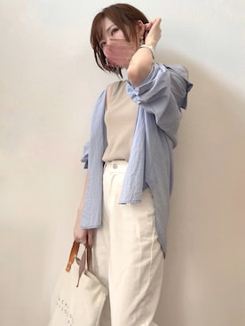 「ノースリーブニット」｜「アイテム（アクセサリー）」を使った、みみみさん（レディース・163cm）の夏コーディネート