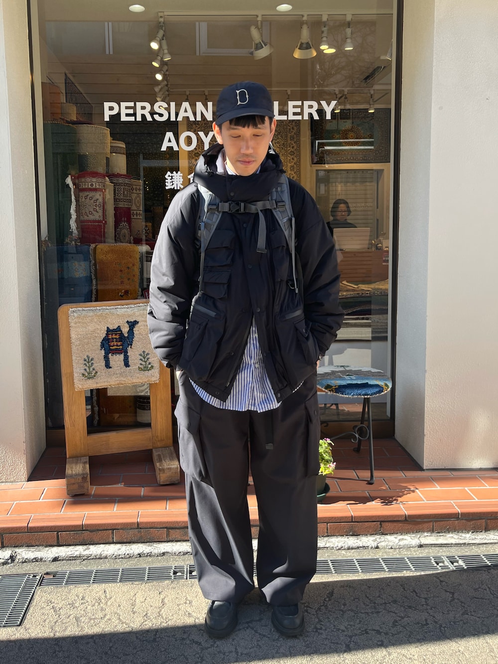 「鎌倉、kamakura、江之電、F/CE.」｜「THE H.W. DOG & CO. のアイテム（キャップ、ブラック系）」を使った、Kaiさん（メンズ・173cm）の冬コーディネートの1枚目の写真